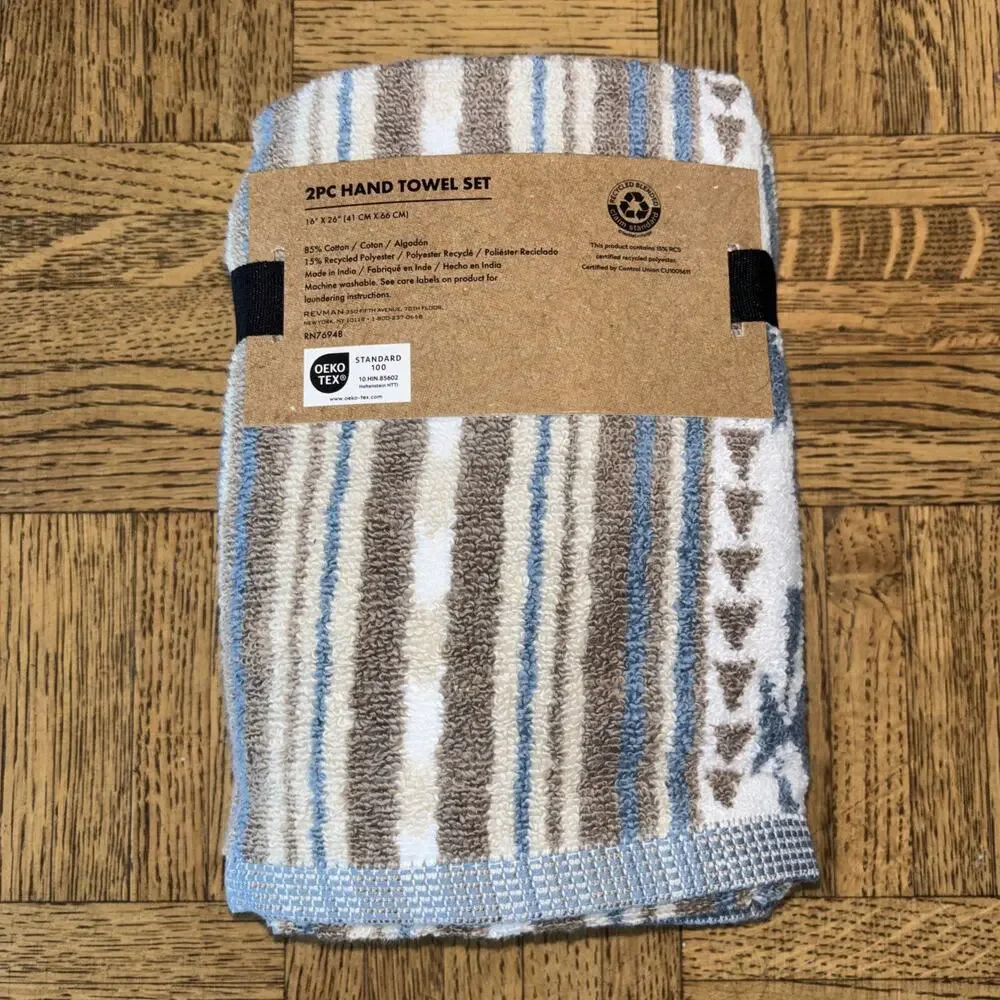 Wrangler Cowboy Westmount Blue Aztec Hand Towels White Set of 2 NEW